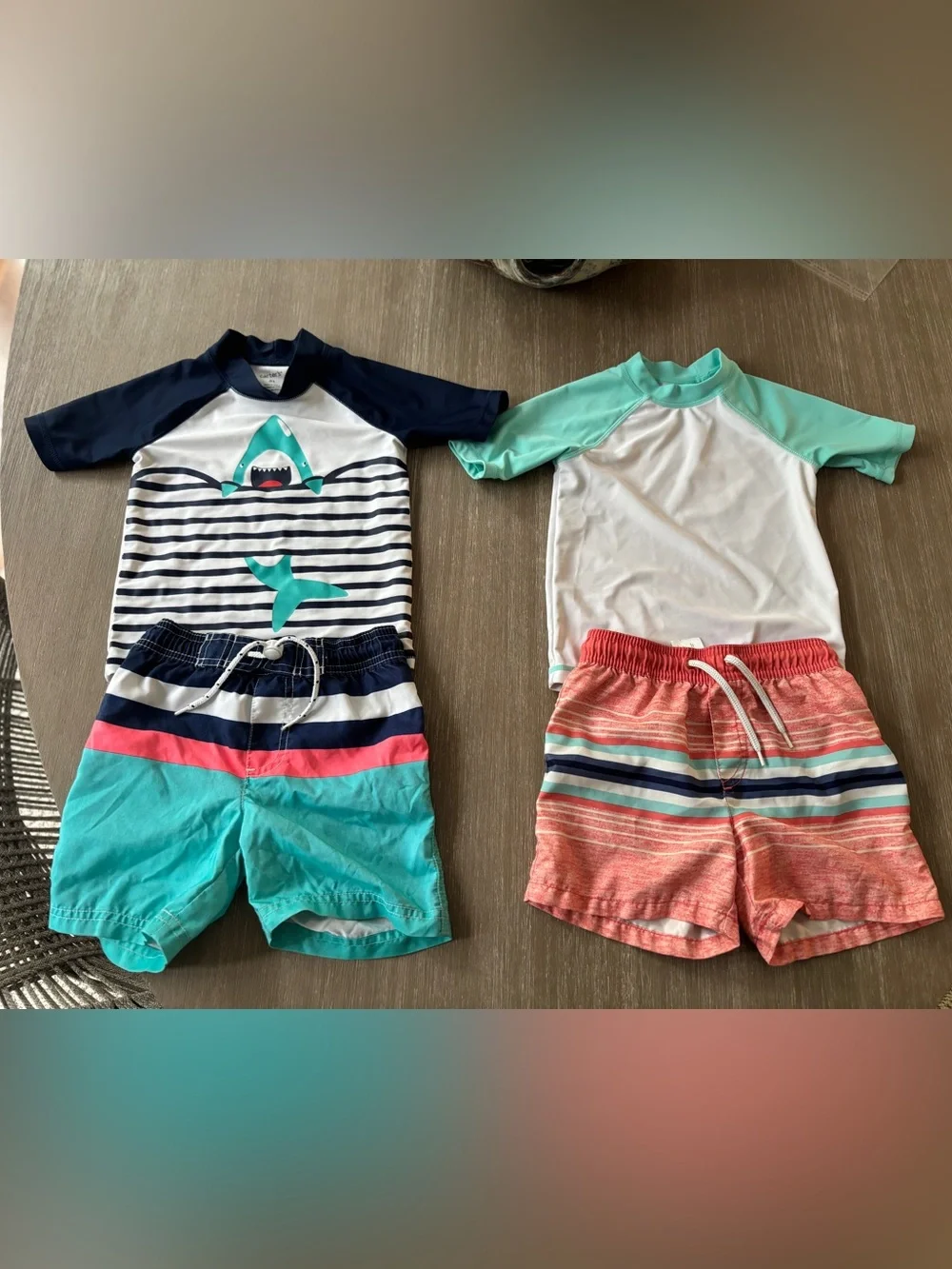 Set of toddler boys swim shorts and rash guards!